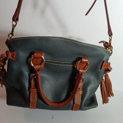 Dooney & Bourke Pebbled Leather Satchel – Green with Tan Trim & Tassels