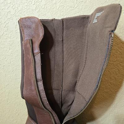 Women's Tall Brown Leather Riding Boots – Two-Tone with Back Zipper Size 8.5