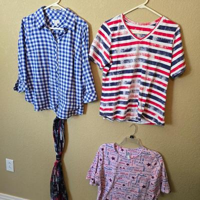 D&Co and Americana Tops – Size Medium – Lot of 3 Tops + Scarf