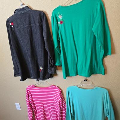 Quacker Factory Women’s Embellished Tops – Ladybug & More – Size Medium – Lot of 4
