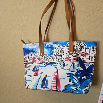 Christopher & Banks Petite Cardigan & Tote Bag Set – Coastal Print – Size P/L
