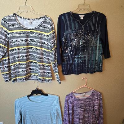 4 Christopher & Banks Women’s Tops – Size Medium – Striped & Abstract Patterns
