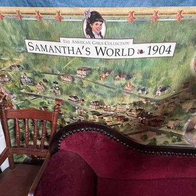 LOT 382: Doll Furniture: Chaise Lounge, Rocking Chair, Small Doll Cradle, American Girl Doll Samantha Poster & American Girl Doll...