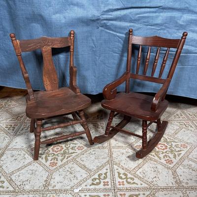 LOT 382: Doll Furniture: Chaise Lounge, Rocking Chair, Small Doll Cradle, American Girl Doll Samantha Poster & American Girl Doll...