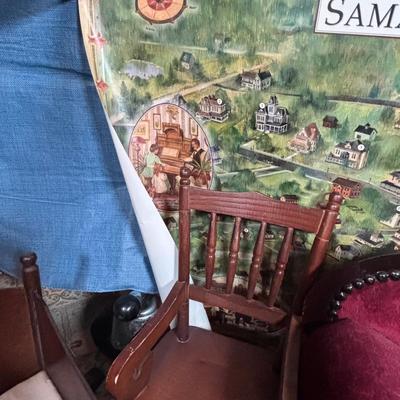 LOT 382: Doll Furniture: Chaise Lounge, Rocking Chair, Small Doll Cradle, American Girl Doll Samantha Poster & American Girl Doll...