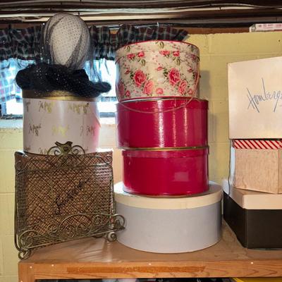 LOT 383: Triple X Basement Shelf Cleanout: Vintage Hat Boxes, Crafting & Sewing Supplies