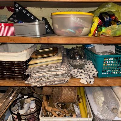 LOT 383: Triple X Basement Shelf Cleanout: Vintage Hat Boxes, Crafting & Sewing Supplies
