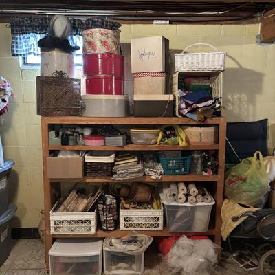LOT 383: Triple X Basement Shelf Cleanout: Vintage Hat Boxes, Crafting & Sewing Supplies