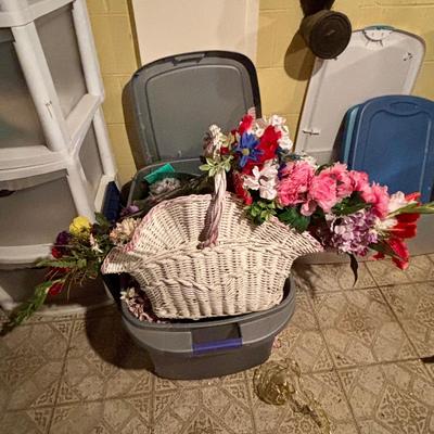 LOT 387: Portable Clothing Storage (2), Stacking Storage Drawers Filled w/Fabric, Faux Flowers & More