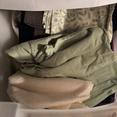 LOT 387: Portable Clothing Storage (2), Stacking Storage Drawers Filled w/Fabric, Faux Flowers & More