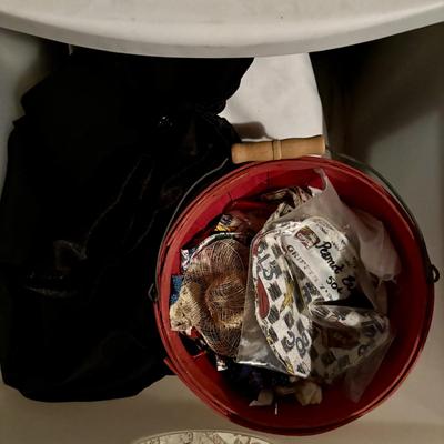 LOT 387: Portable Clothing Storage (2), Stacking Storage Drawers Filled w/Fabric, Faux Flowers & More