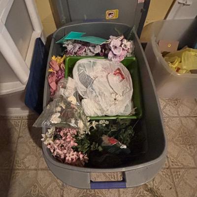 LOT 387: Portable Clothing Storage (2), Stacking Storage Drawers Filled w/Fabric, Faux Flowers & More