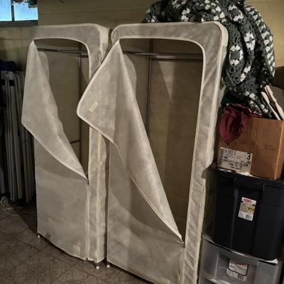 LOT 387: Portable Clothing Storage (2), Stacking Storage Drawers Filled w/Fabric, Faux Flowers & More