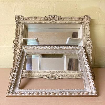 LOT 395: Vintage / Antique Ornate White Shadow Box Mirrored Shelf and Picture Frame