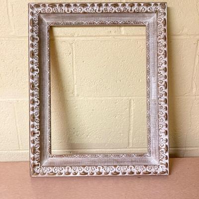 LOT 395: Vintage / Antique Ornate White Shadow Box Mirrored Shelf and Picture Frame