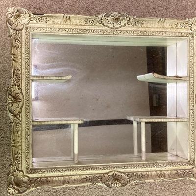 LOT 395: Vintage / Antique Ornate White Shadow Box Mirrored Shelf and Picture Frame