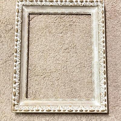 LOT 395: Vintage / Antique Ornate White Shadow Box Mirrored Shelf and Picture Frame