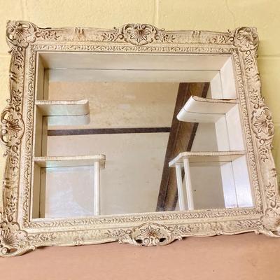 LOT 395: Vintage / Antique Ornate White Shadow Box Mirrored Shelf and Picture Frame