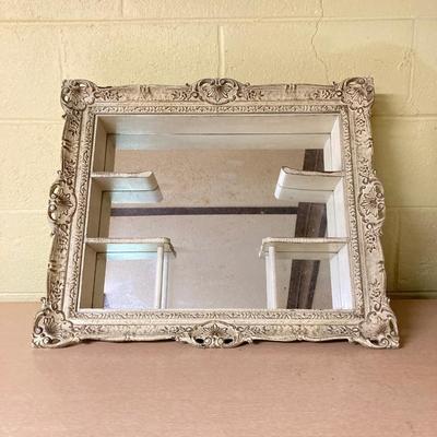 LOT 395: Vintage / Antique Ornate White Shadow Box Mirrored Shelf and Picture Frame