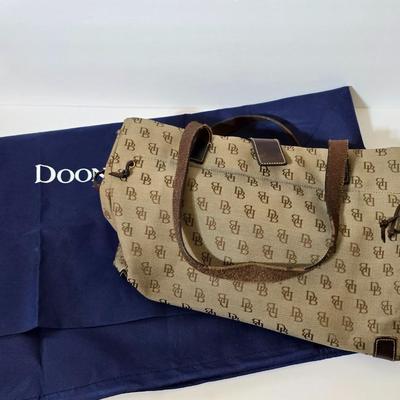Dooney & Bourke Monogram Canvas Tote Bag – Brown DB Logo Print with Dust Bag