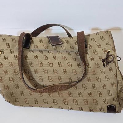 Dooney & Bourke Monogram Canvas Tote Bag – Brown DB Logo Print with Dust Bag