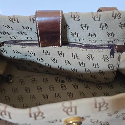 Dooney & Bourke Monogram Canvas Tote Bag – Brown DB Logo Print with Dust Bag