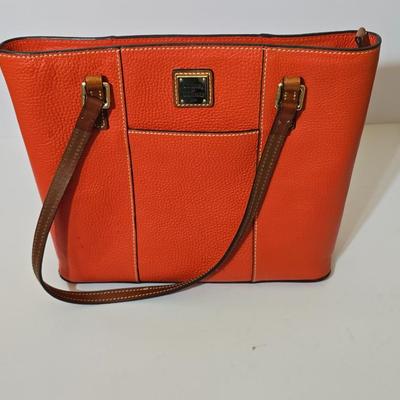 Dooney & Bourke Pebbled Leather Zip Tote – Salmon color with Brown Straps