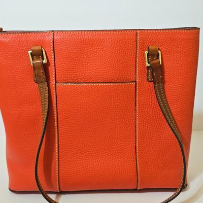 Dooney & Bourke Pebbled Leather Zip Tote – Salmon color with Brown Straps