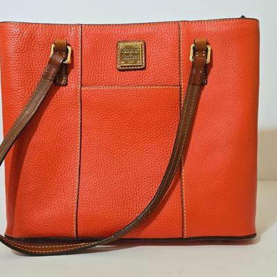 Dooney & Bourke Pebbled Leather Zip Tote – Salmon color with Brown Straps