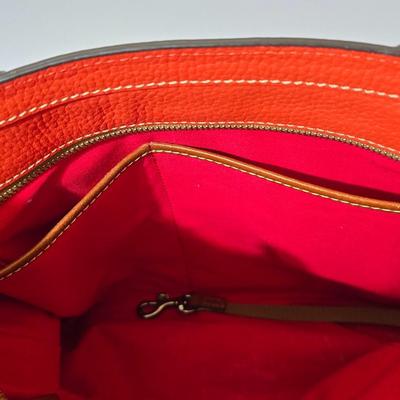 Dooney & Bourke Pebbled Leather Zip Tote – Salmon color with Brown Straps
