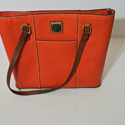 Dooney & Bourke Pebbled Leather Zip Tote – Salmon color with Brown Straps