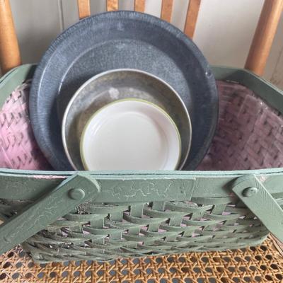 Chair with rabbit crossing sign and basket