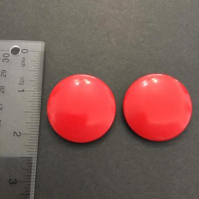 Large vintage, cherry red circular clip on earrings