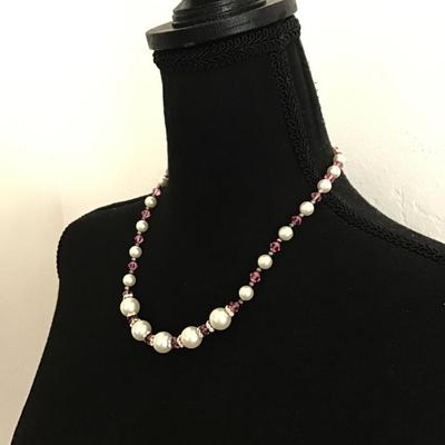 Faux pearl crystal beaded necklace