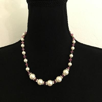 Faux pearl crystal beaded necklace