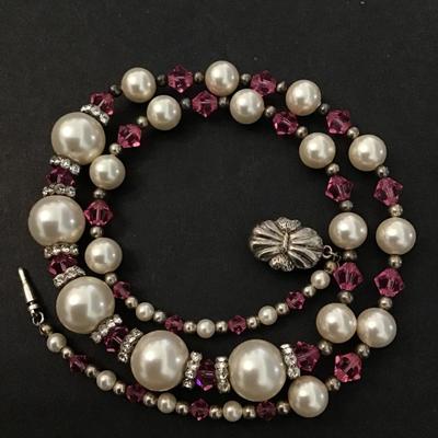 Faux pearl crystal beaded necklace