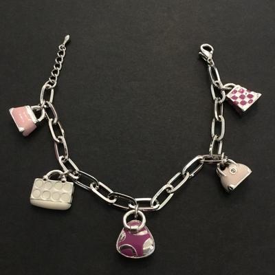 Cute nice stainless steel enamel purse, charm bracelet