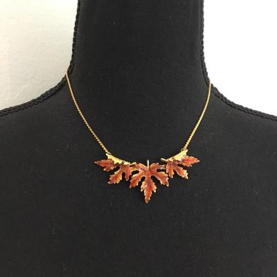 Vintage, gold tone, enamel Maple leaf necklace