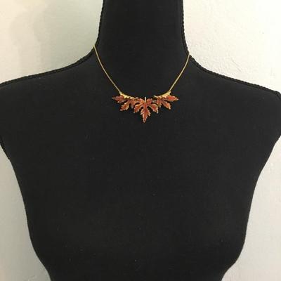 Vintage, gold tone, enamel Maple leaf necklace