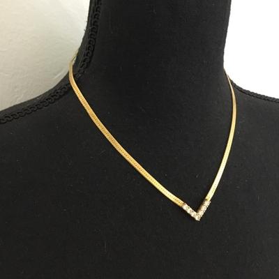 Beautiful, vintage, crystal rhinestone V necklace