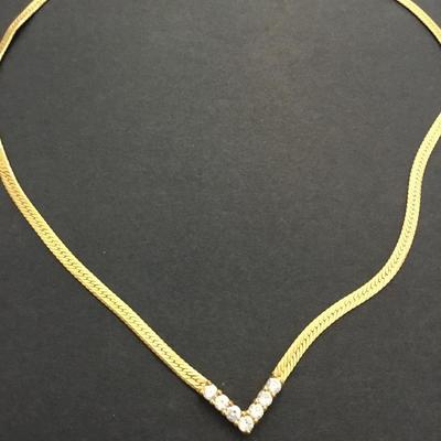 Beautiful, vintage, crystal rhinestone V necklace