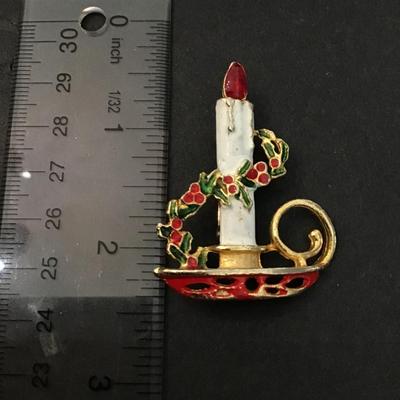 Vintage Christmas candlestick brooch