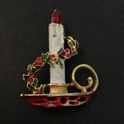 Vintage Christmas candlestick brooch