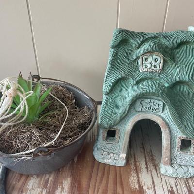 Critter lodge garden decor and faux succulent