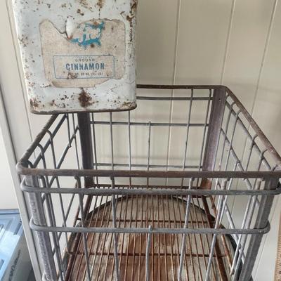 Metal crate with cinnamon canister