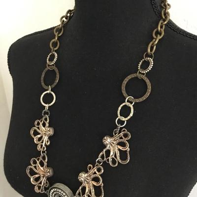 Unique bronze and silver, toned, octopus statement, necklace