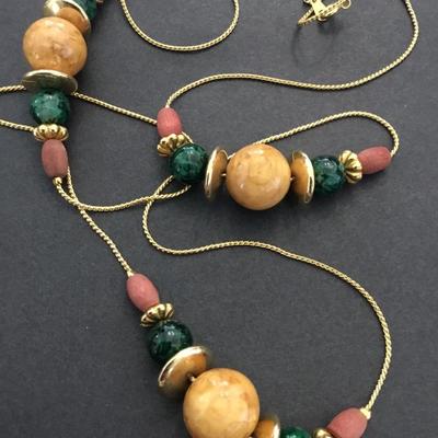 Vintage, gold, toned, multicolored bead necklace