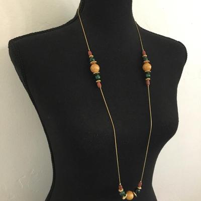 Vintage, gold, toned, multicolored bead necklace