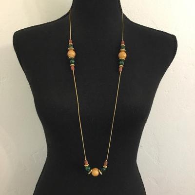 Vintage, gold, toned, multicolored bead necklace