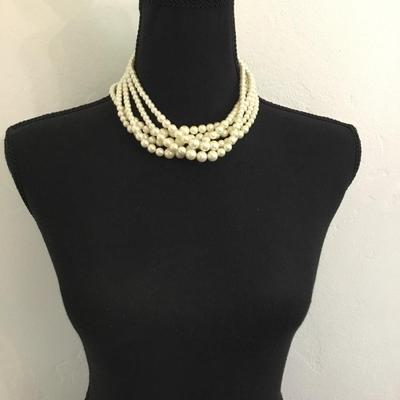 Beautiful vintage nice faux pearl Multi strand necklace